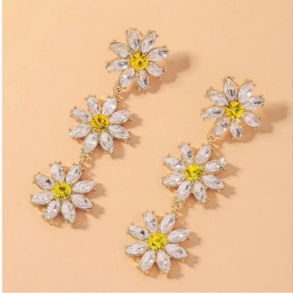 ❤️ FREE Sunflower Flower Rhinestone Floral Boho Art Hip Chic Hipster Earrings